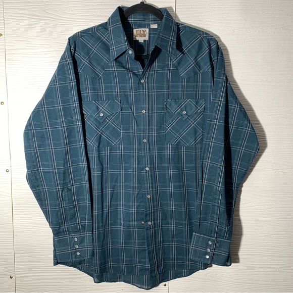 Ely Cattleman Other - Ely Cattleman Teal Plaid Long Sleeve Pearl Snap Western Shirt L